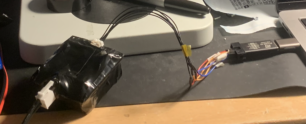 Mu sealed in black tape and connected for benchtop testing