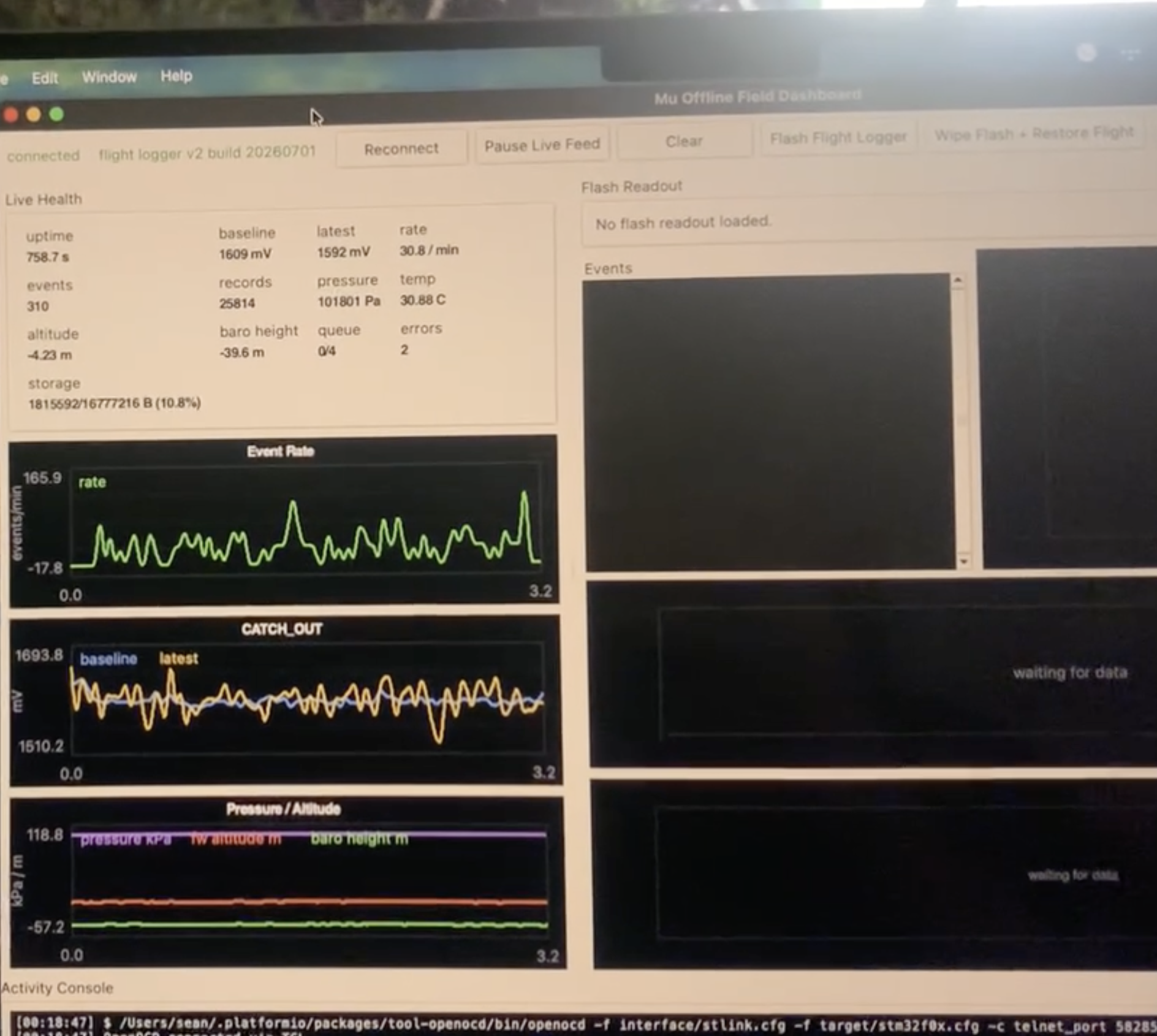 Mu running live on the benchtop after repair