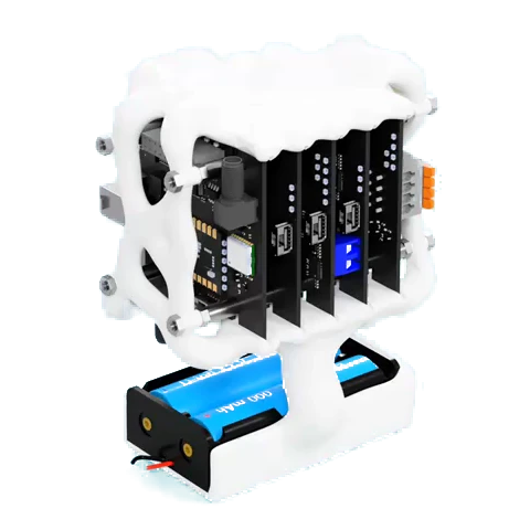 Transparent rotating render of the Ogma flight computer stack