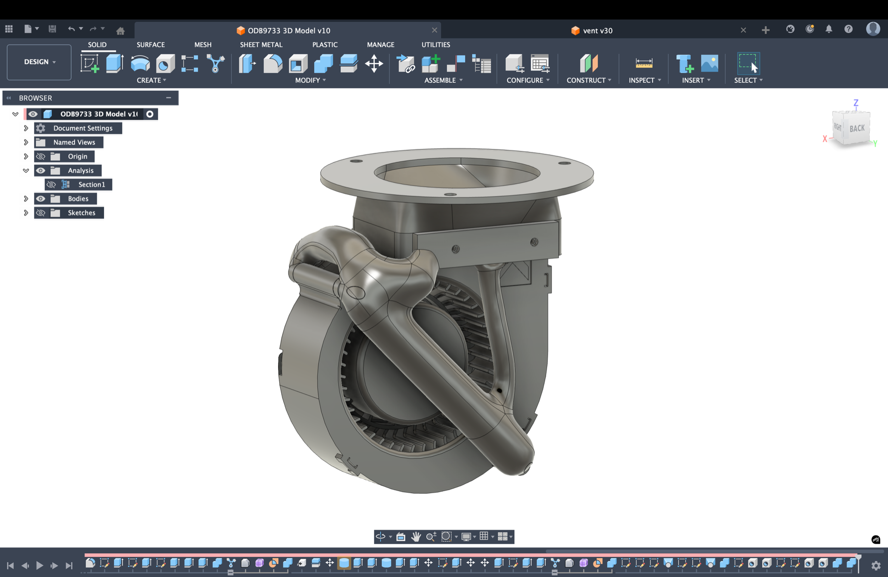 Fusion model of the industrial blower inside a generatively designed mounting bracket