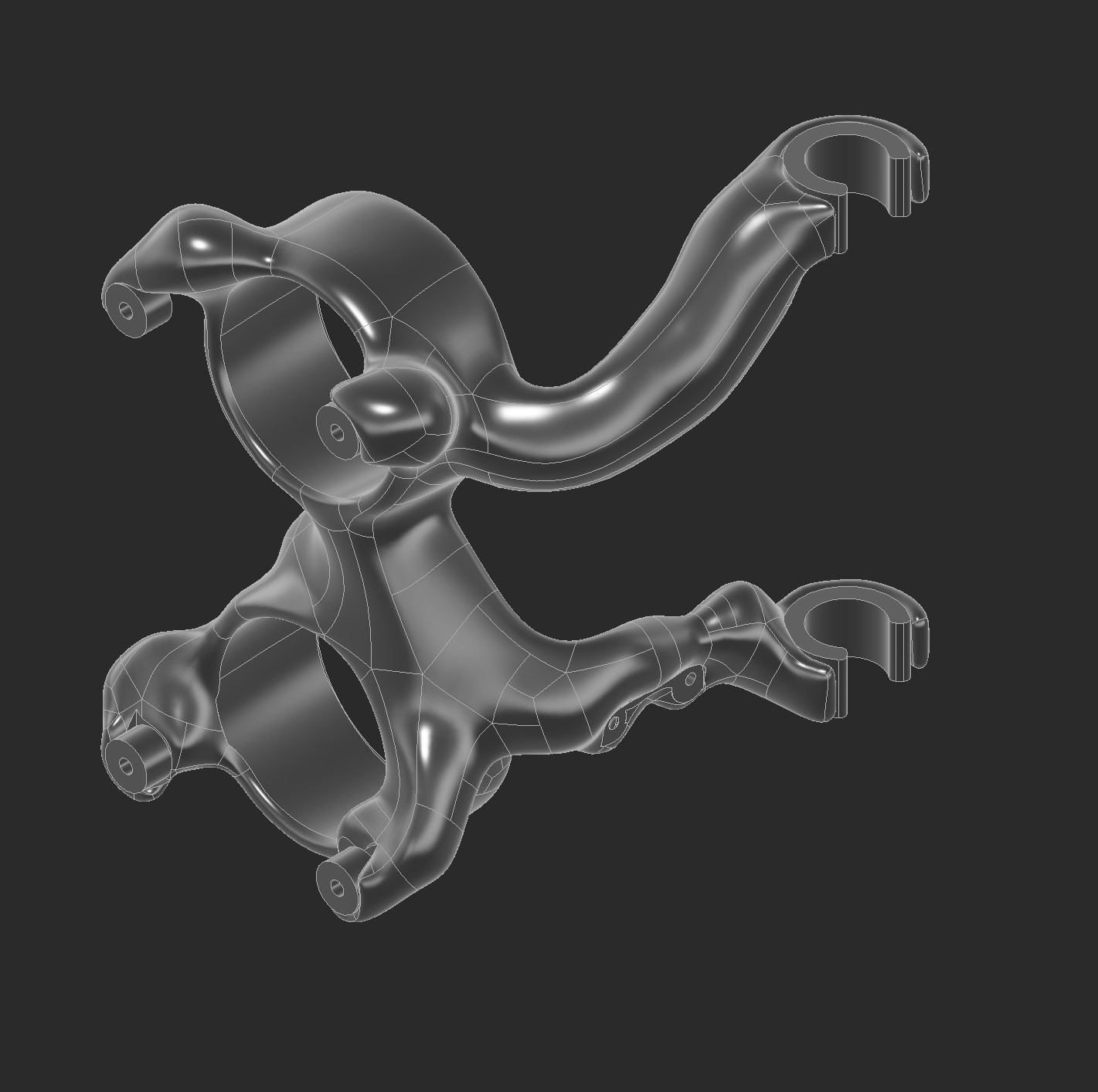 The curved two-part bracket isolated in Fusion