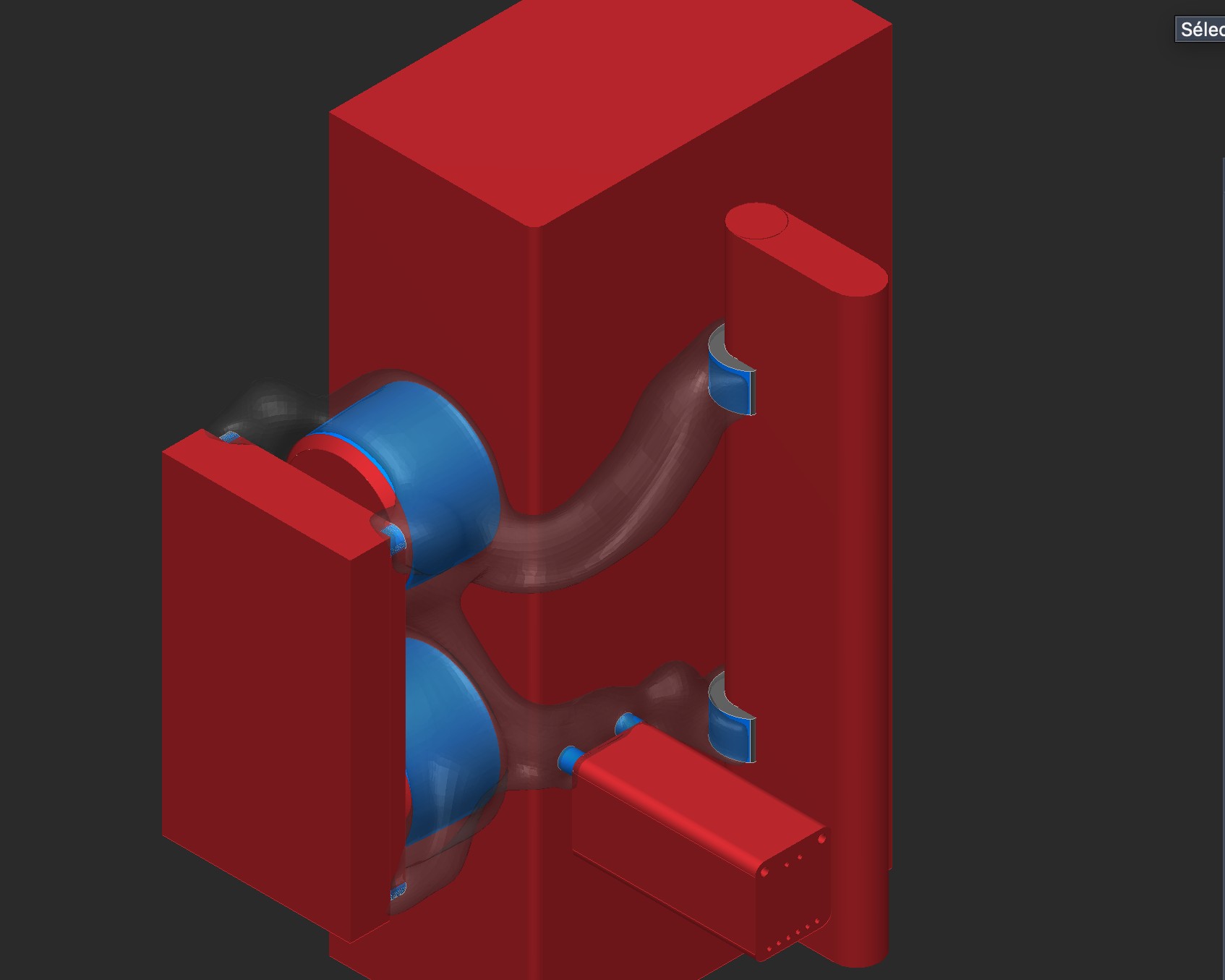 Fusion generative-design setup with red keep-out geometry around the oven and display