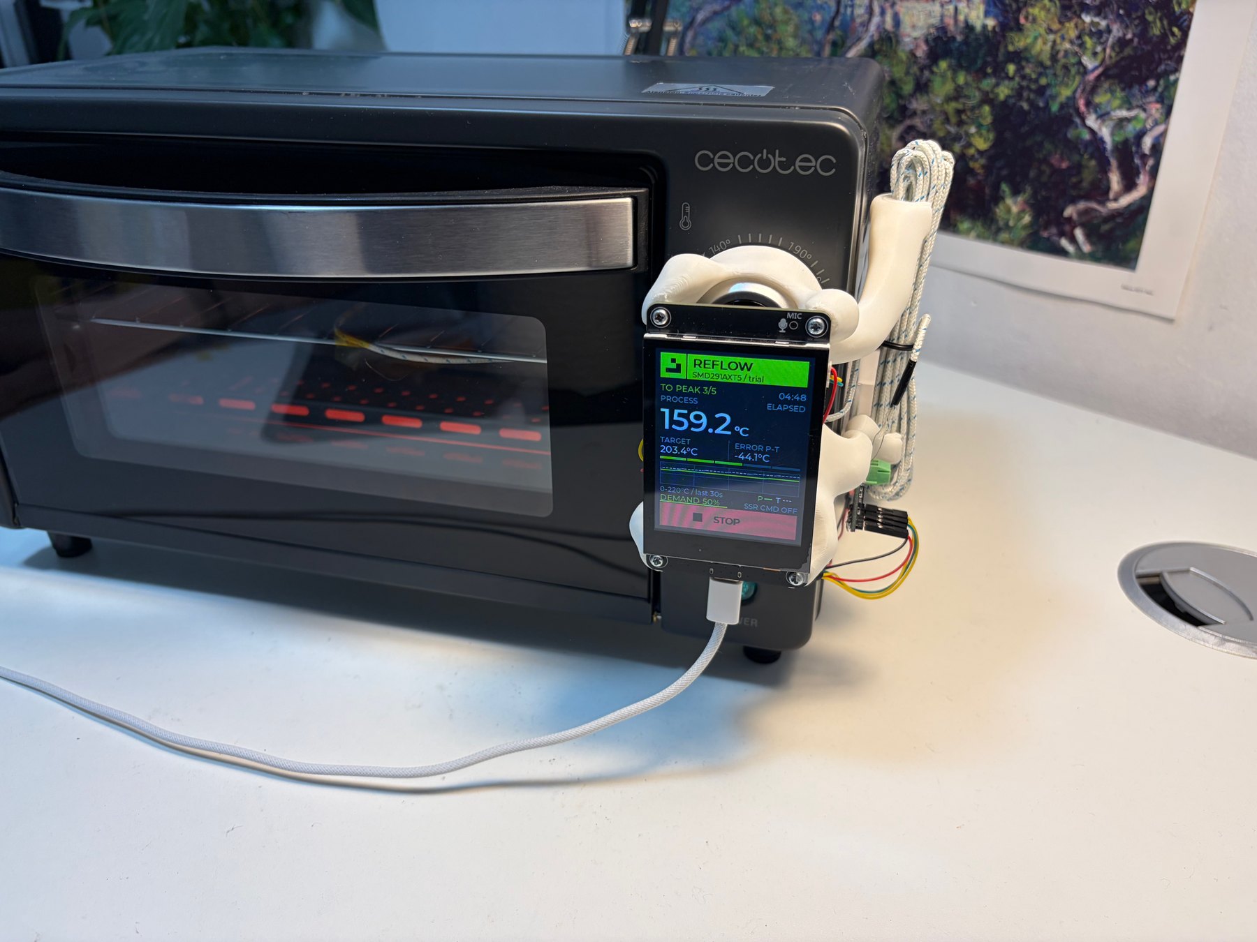 Touchscreen during the ramp to peak reading 159.2 degrees against a 203.4 degree target