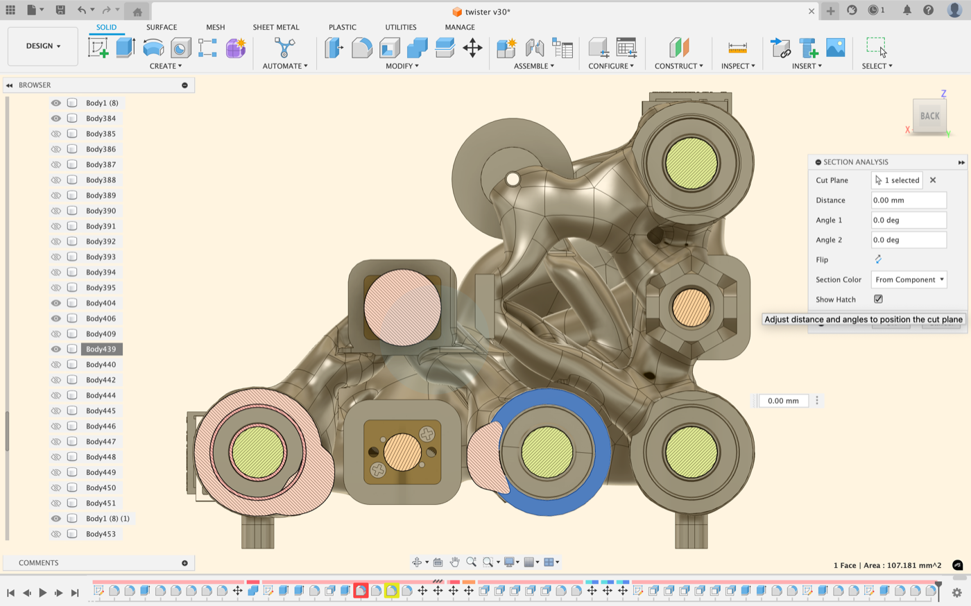 Fusion section analysis through the Twister carriages and generatively designed brackets