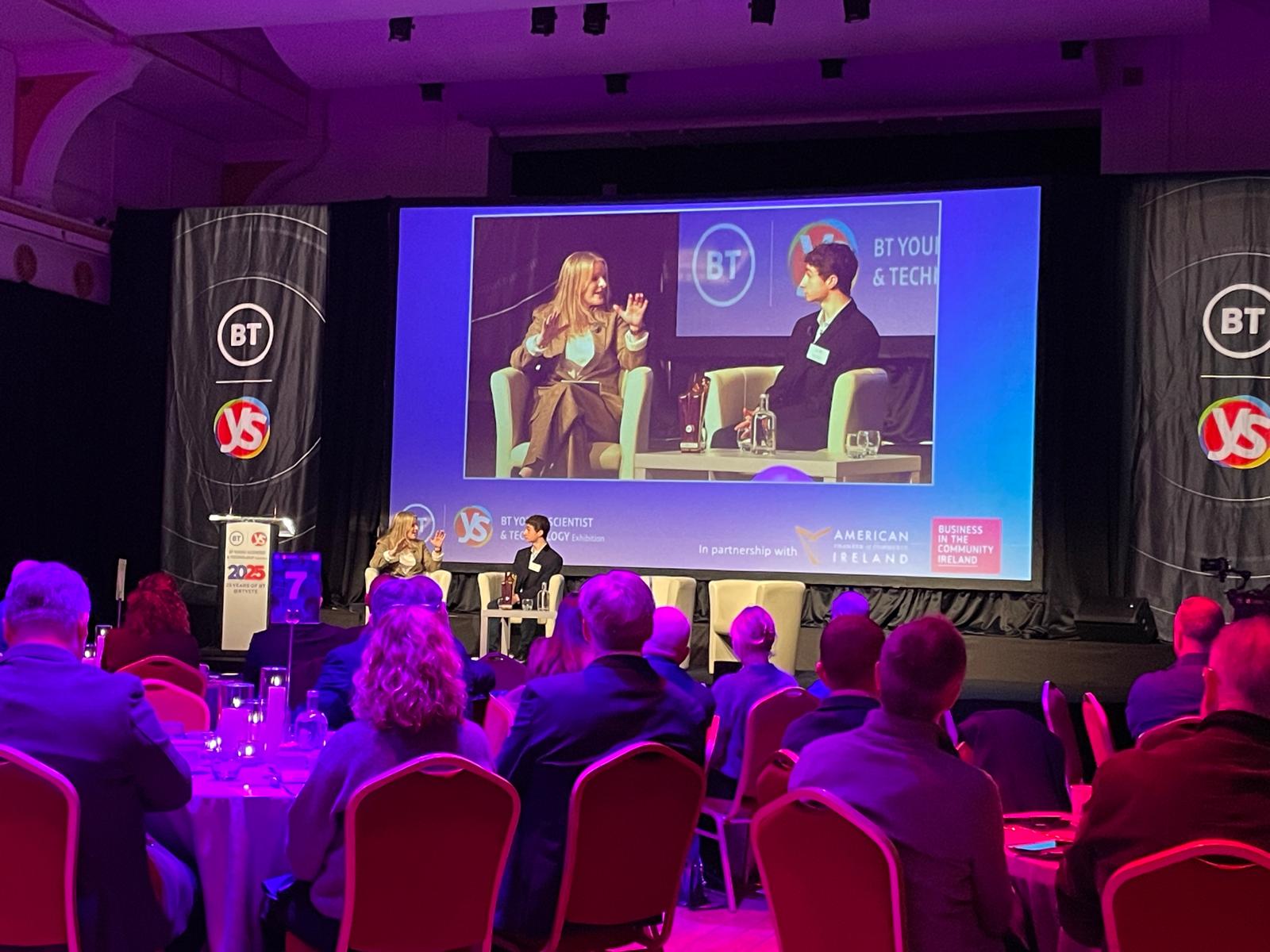Seán speaking on stage at the 2025 BT Ireland Executive Leaders Forum