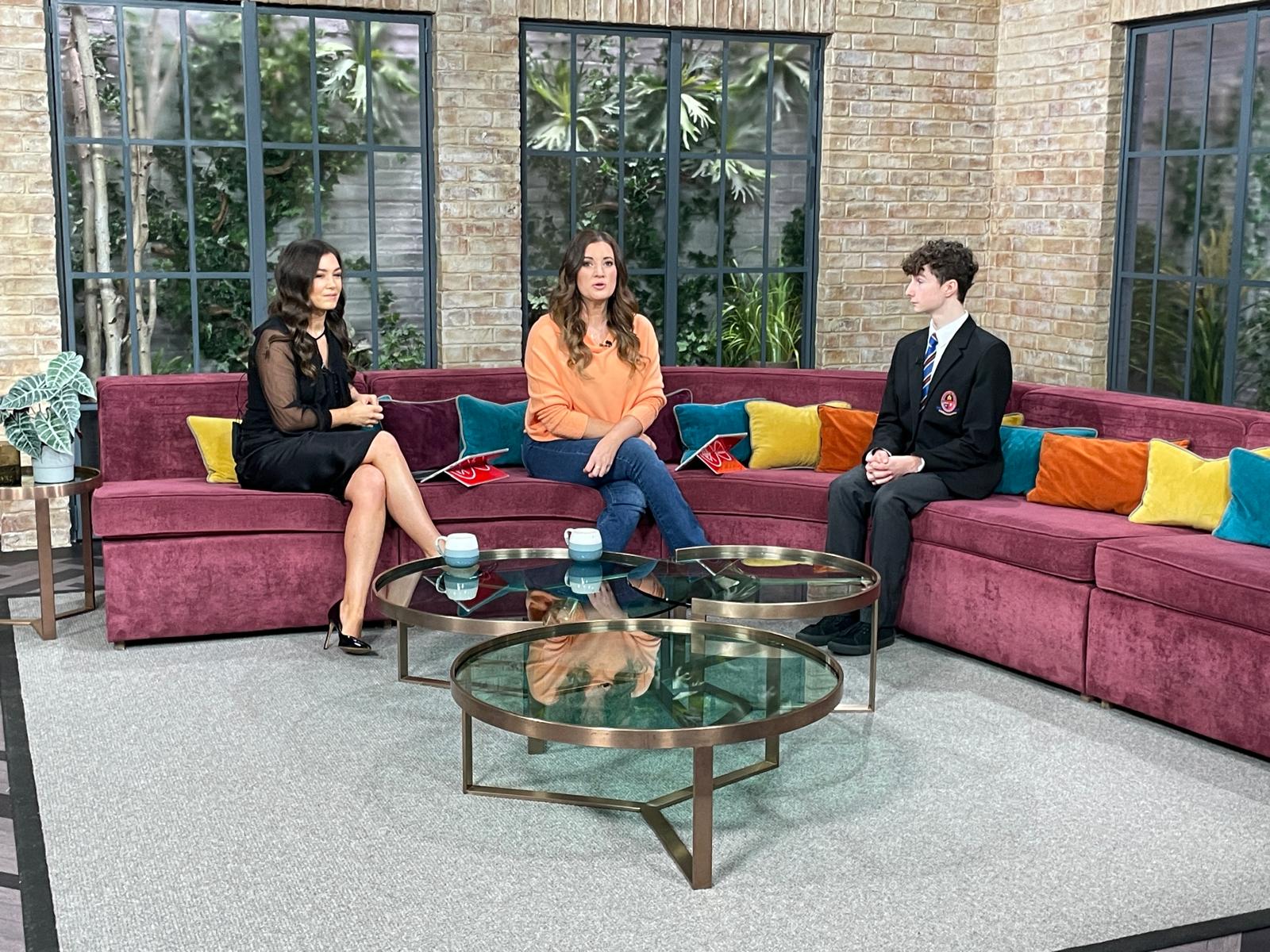 Seán during a television interview after the 2024 BT Young Scientist win