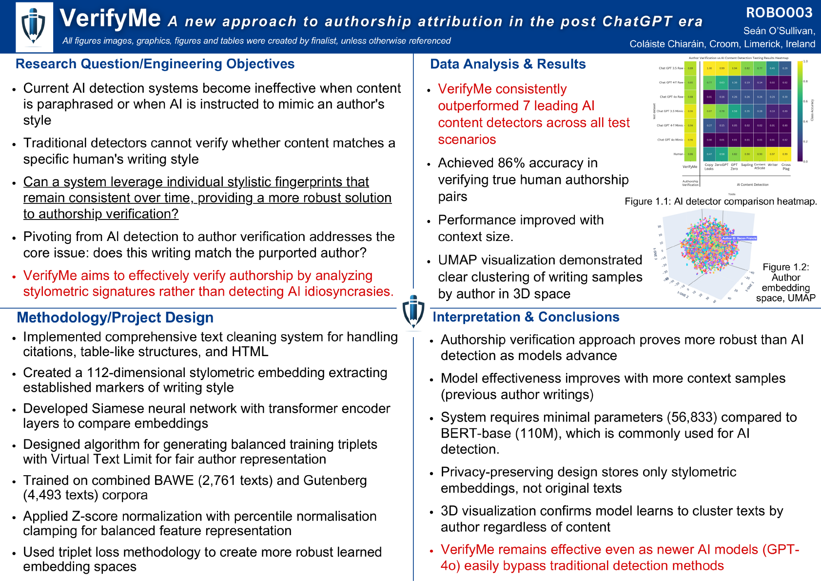 VerifyMe quad chart presented at Regeneron ISEF 2025