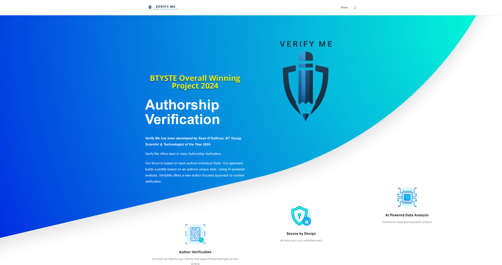 The original blue and turquoise VerifyMe public demo website